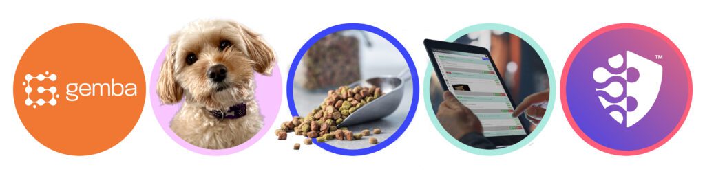 Pet food manufacturing process with Gemba compliance software and a happy dog