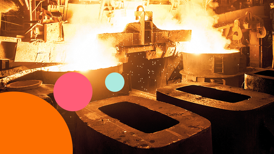 Molten steel pouring from a blast furnace inside a UK industrial plant