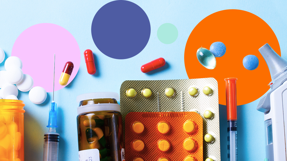 Pharmaceutical products and medical supplies including tablets, capsules, blister packs, syringes and medication containers arranged to represent pharmaceutical quality and compliance.