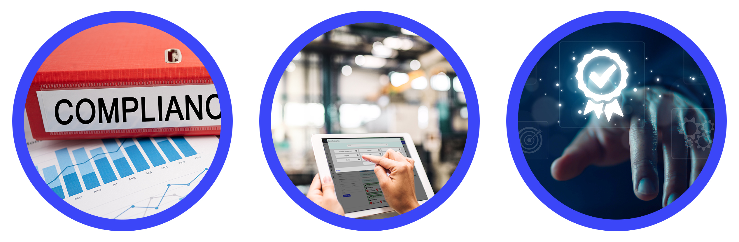 Compliance records, digital manufacturing checks and quality approval graphic